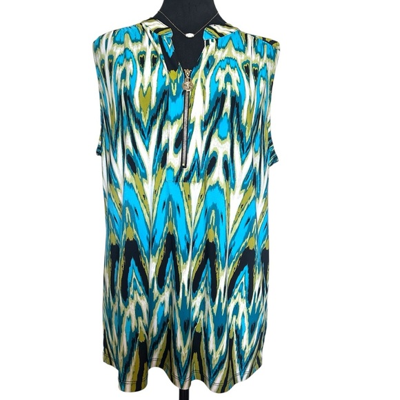 Anne Klein Woman’s Large Sport Colorful Sleeveless Blouse With Front Zipper - Picture 1 of 7